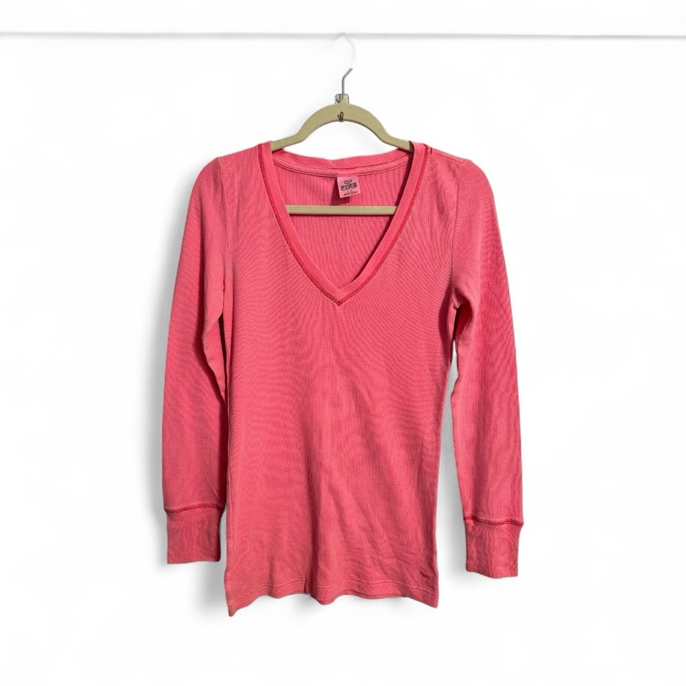 PINK Victoria's Secret neon hot pink Long Sleeve V-Neck